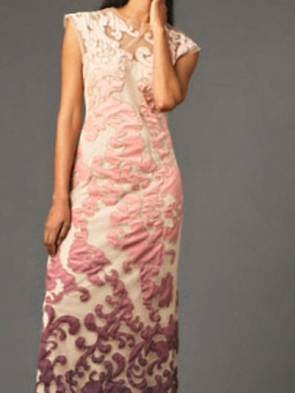 Anthropologie Pink and Cream Ombre Lace Maxi Dress